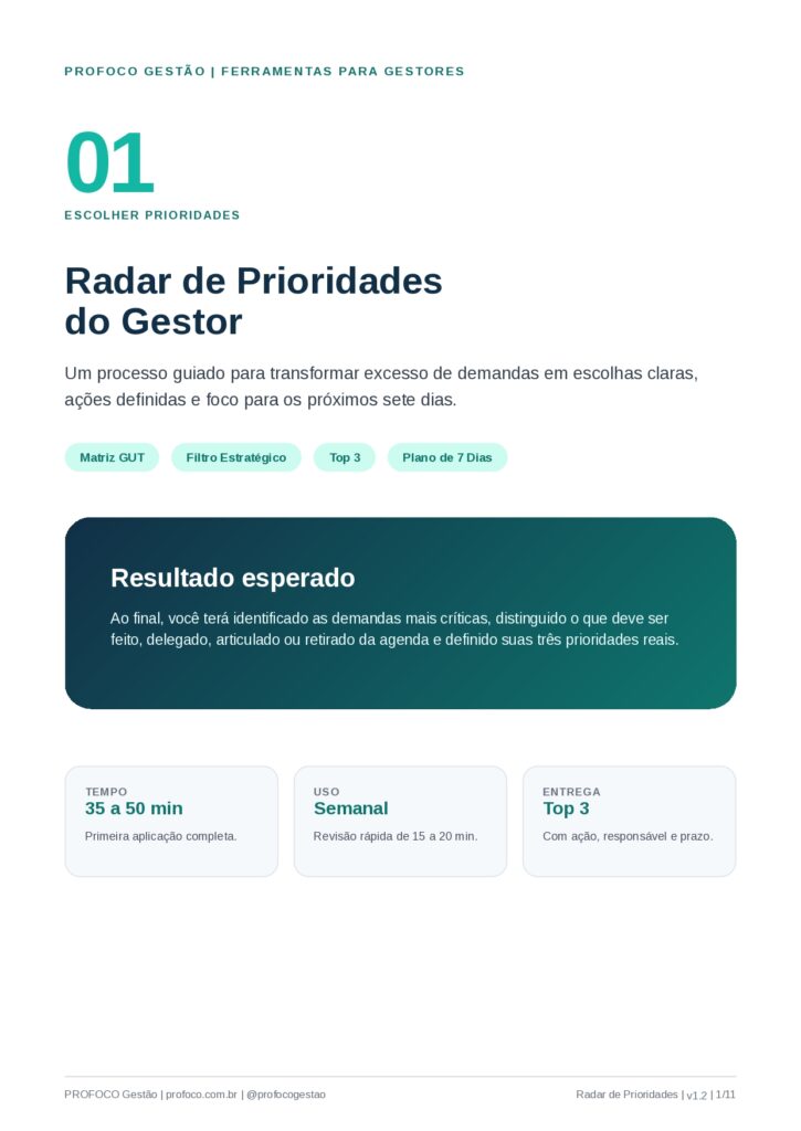 Prévia do Radar de Prioridades do Gestor